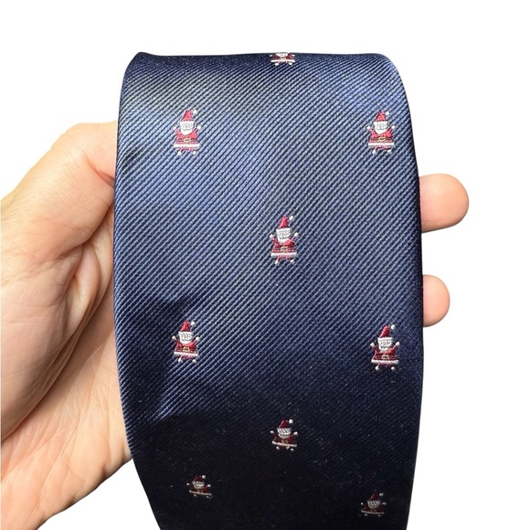 TOMMY HILFIGER Navy Blue Santa Claus Club Christmas Silk Twill Classic Tie NEW - Picture 2 of 5